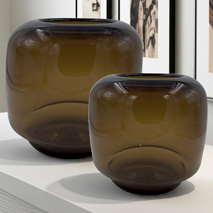 SET JARRONES BALA BUFADA CON PIVOTE CHOCOLATE TRASLÚCIDO 2 PZAS