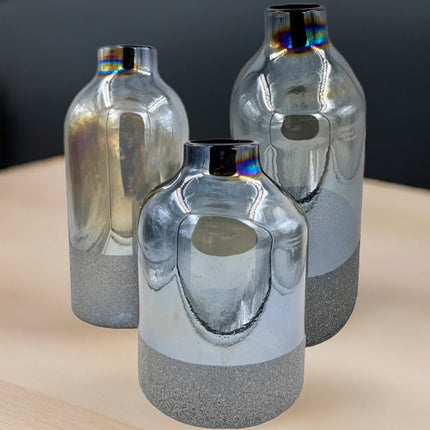 SET JARRONES BALERO 3 PZAS AZUL PETRÓLEO LUSTRE STONE