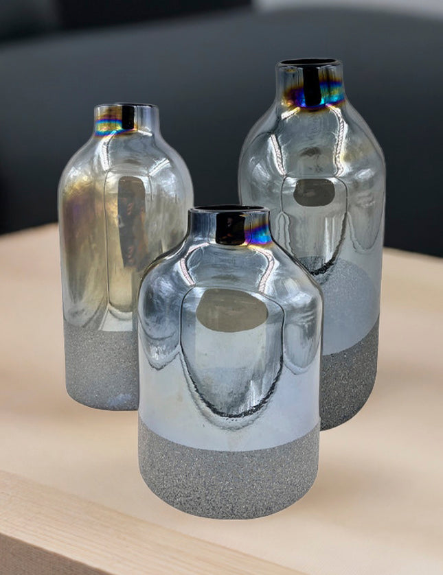 SET JARRONES BALERO 3 PZAS AZUL PETRÓLEO LUSTRE STONE