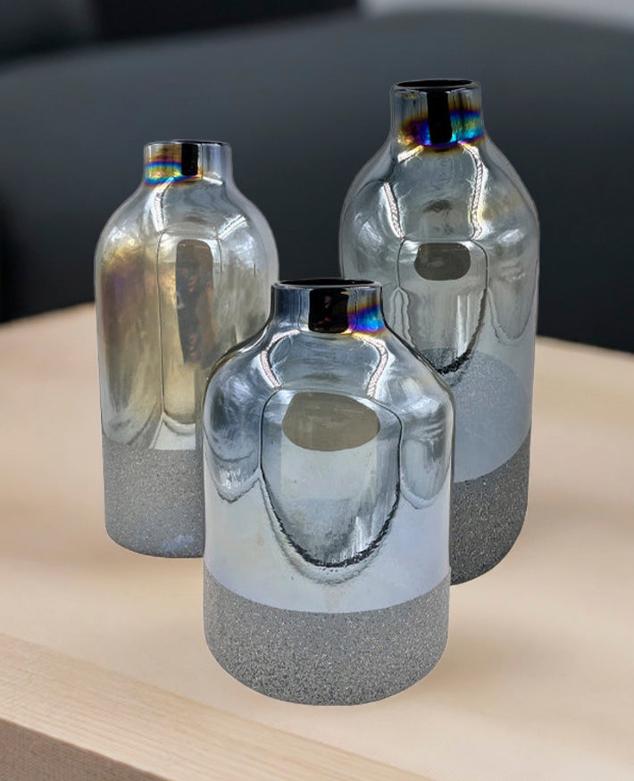 SET JARRONES BALERO 3 PZAS AZUL PETRÓLEO LUSTRE STONE