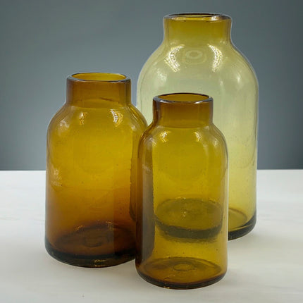 JGO JARRÓN BALERO MINI 3 PZAS ÁMBAR TRASLÚCIDO