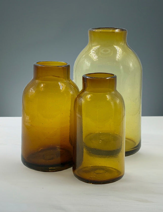 JGO JARRÓN BALERO MINI 3 PZAS ÁMBAR TRASLÚCIDO