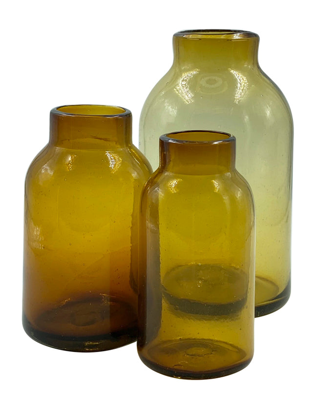 JGO JARRÓN BALERO MINI 3 PZAS ÁMBAR TRASLÚCIDO