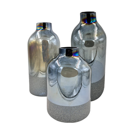 SET JARRONES BALERO 3 PZAS AZUL PETRÓLEO LUSTRE STONE