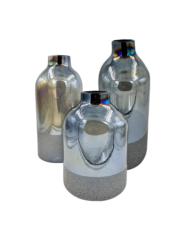 SET JARRONES BALERO 3 PZAS AZUL PETRÓLEO LUSTRE STONE