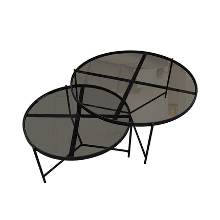 SET MESAS DE CENTRO DE METAL "BÉLGICA" 2 PZAS NEGRO HUMO