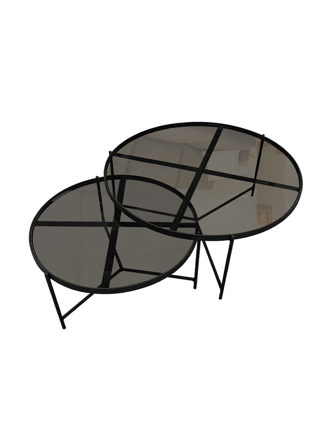 SET MESAS DE CENTRO DE METAL "BÉLGICA" 2 PZAS NEGRO HUMO