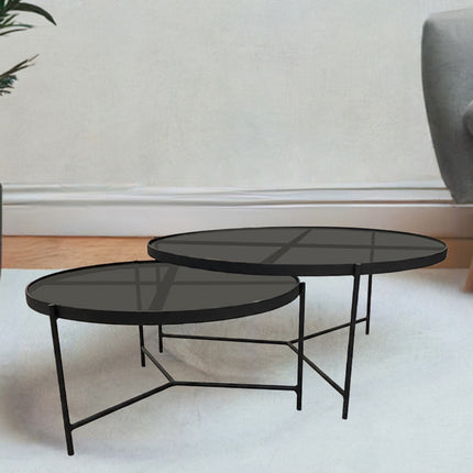 SET MESAS DE CENTRO DE METAL "BÉLGICA" 2 PZAS NEGRO HUMO