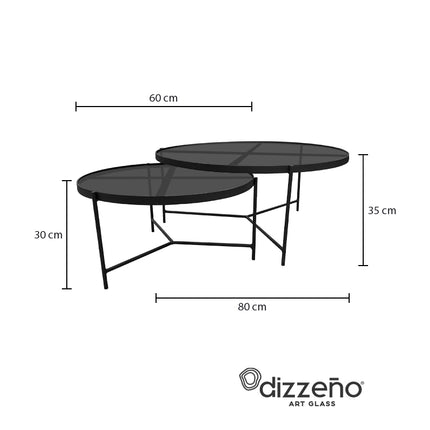 SET MESAS DE CENTRO DE METAL "BÉLGICA" 2 PZAS NEGRO HUMO