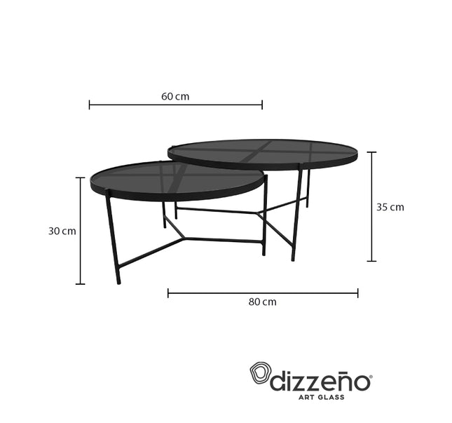 SET MESAS DE CENTRO DE METAL "BÉLGICA" 2 PZAS NEGRO HUMO