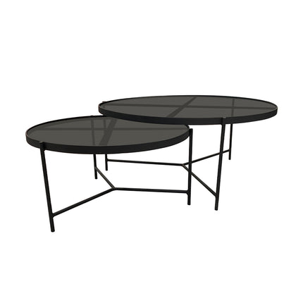 SET MESAS DE CENTRO DE METAL "BÉLGICA" 2 PZAS NEGRO HUMO