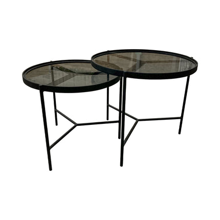 SET MESAS LATERALES DE METAL "BÉLGICA" 2 PZAS NEGRO HUMO