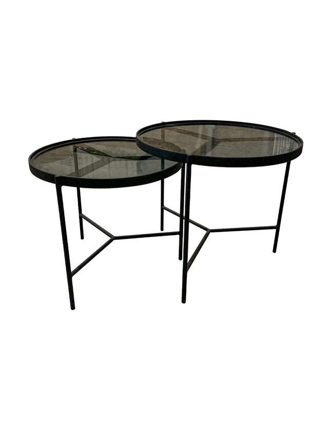 SET MESAS LATERALES DE METAL "BÉLGICA" 2 PZAS NEGRO HUMO