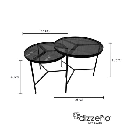 SET MESAS LATERALES DE METAL "BÉLGICA" 2 PZAS NEGRO HUMO