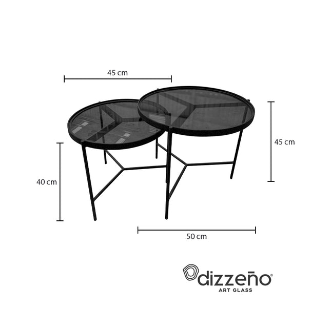 SET MESAS LATERALES DE METAL "BÉLGICA" 2 PZAS NEGRO HUMO