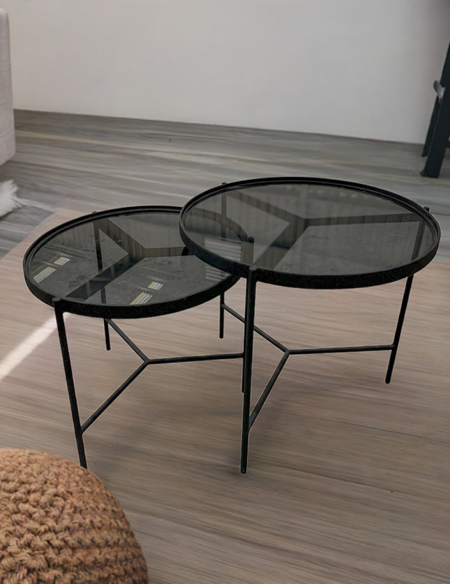 SET MESAS LATERALES DE METAL "BÉLGICA" 2 PZAS NEGRO HUMO