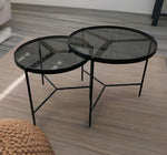 SET MESAS LATERALES DE METAL "BÉLGICA" 2 PZAS NEGRO HUMO