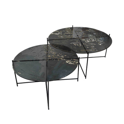 SET MESAS DE CENTRO DE METAL "BÉLGICA TERMOFORMADAS" 2 PZAS NEGRO HUMO