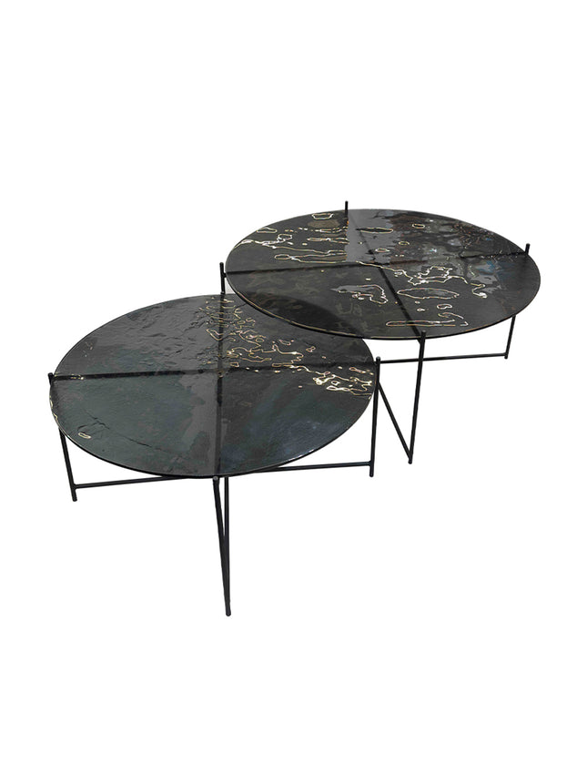 SET MESAS DE CENTRO DE METAL "BÉLGICA TERMOFORMADAS" 2 PZAS NEGRO HUMO