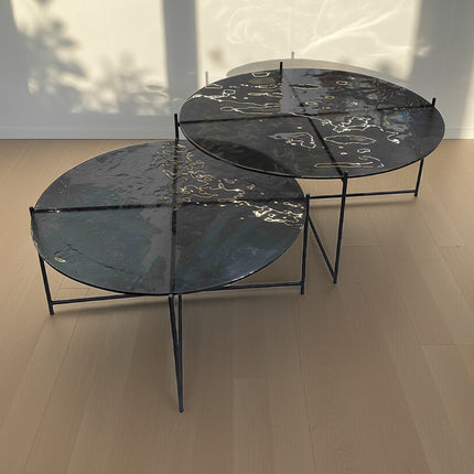 SET MESAS DE CENTRO DE METAL "BÉLGICA TERMOFORMADAS" 2 PZAS NEGRO HUMO