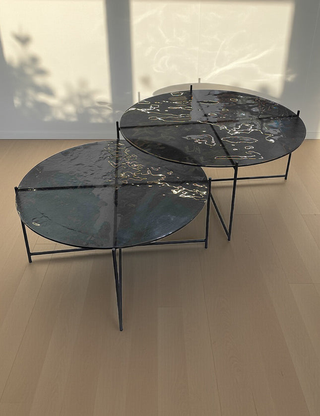 SET MESAS DE CENTRO DE METAL "BÉLGICA TERMOFORMADAS" 2 PZAS NEGRO HUMO