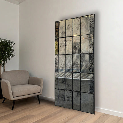 ESPEJO CON METAL BONETTI NEGRO AVEJENTADO