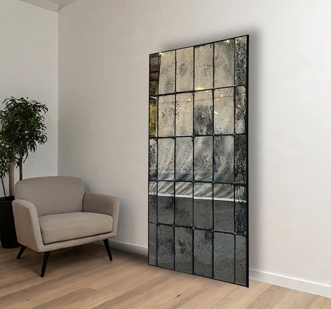 ESPEJO CON METAL BONETTI NEGRO AVEJENTADO