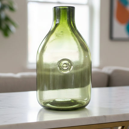 JARRÓN BOTELLA BALA C/BOTÓN VERDE OLIVO TRASLÚCIDO