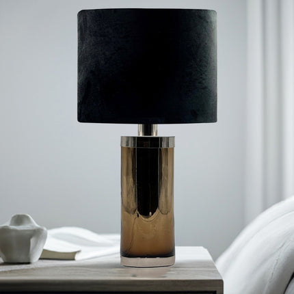 LÁMPARA CILINDRO CH CHOCOLATE CROMO PANTALLA NEGRA