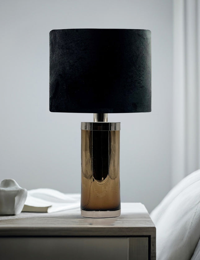 LÁMPARA CILINDRO CH CHOCOLATE CROMO PANTALLA NEGRA