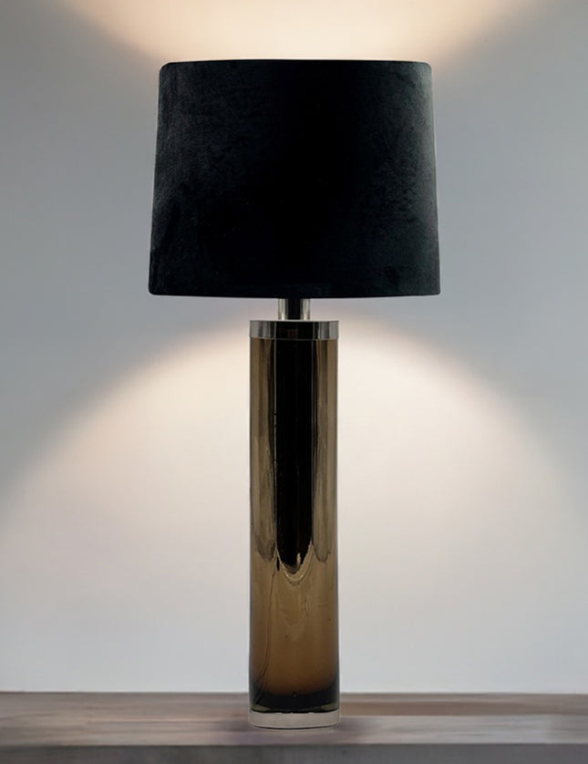 LÁMPARA CILINDRO GDE CHOCOLATE CROMO PANTALLA NEGRA