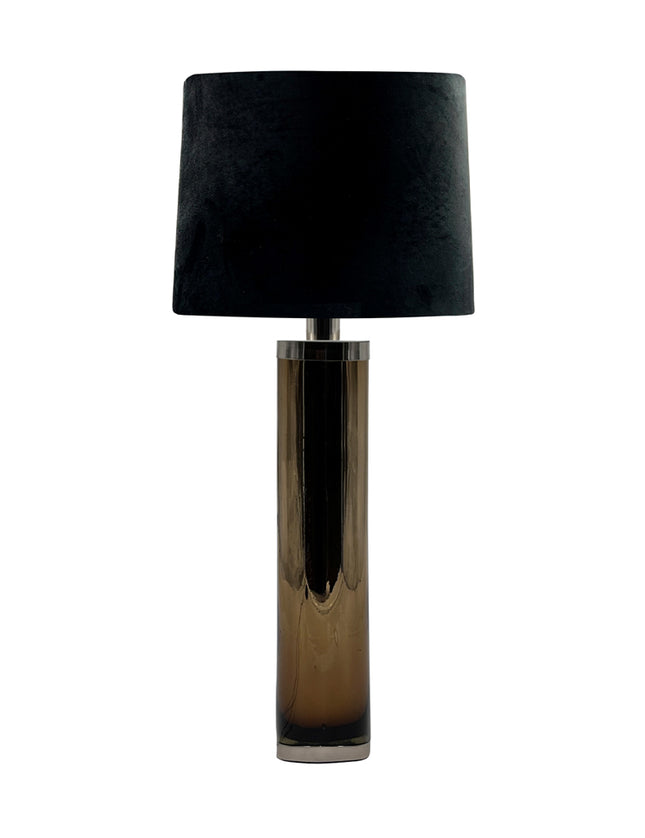 LÁMPARA CILINDRO GDE CHOCOLATE CROMO PANTALLA NEGRA