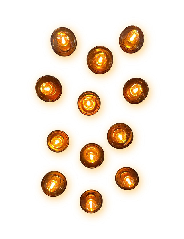 SET LÁMPARA CÍO ÁMBAR TRASLÚCIDO 12 PZAS