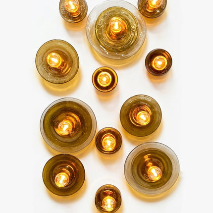 SET LÁMPARA CÍO PLATO ÁMBAR/TRASLÚCIDO 12 PZAS