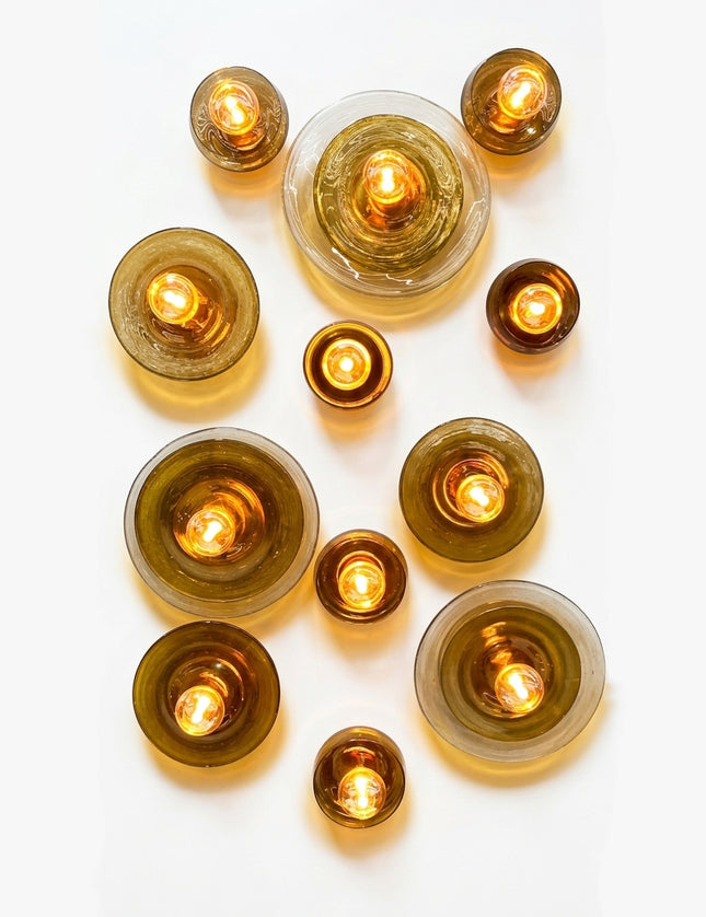 SET LÁMPARA CÍO PLATO ÁMBAR/TRASLÚCIDO 12 PZAS