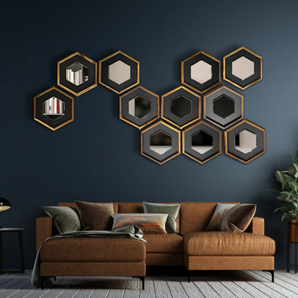 SET ESPEJOS HEXÁGONOS CROACIA 11 PZAS PAROTA SÓLIDA + MELAMINA