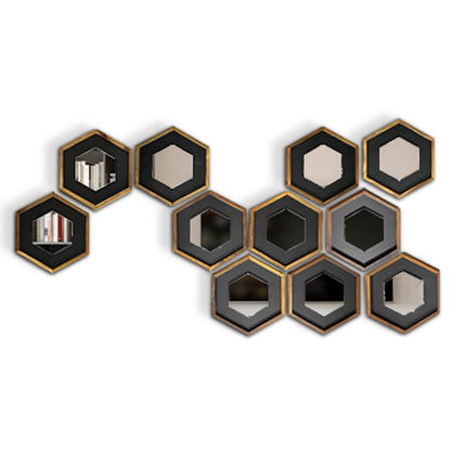 SET ESPEJOS HEXÁGONOS CROACIA 11 PZAS PAROTA SÓLIDA + MELAMINA