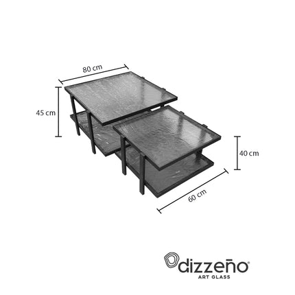 SET MESAS DE CENTRO DE METAL "CUADRANTE" 2 PZAS TERMOFORMADAS TRASLÚCIDAS
