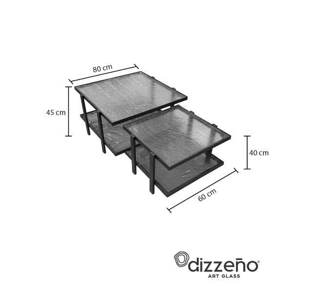 SET MESAS DE CENTRO DE METAL "CUADRANTE" 2 PZAS TERMOFORMADAS TRASLÚCIDAS