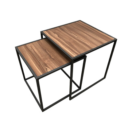 SET MESAS LATERALES DE METAL "CUBA CON MADERA" 2 PZAS