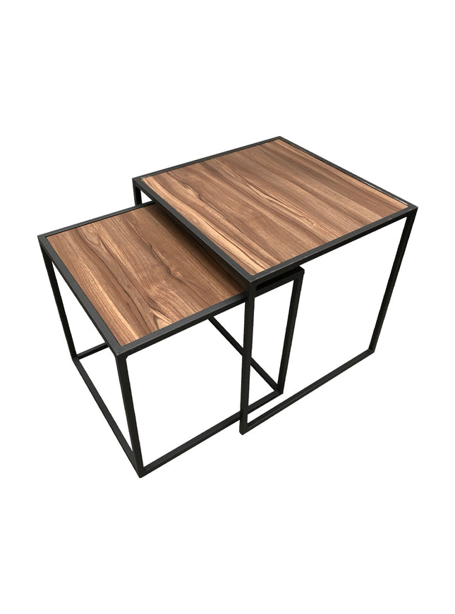 SET MESAS LATERALES DE METAL "CUBA CON MADERA" 2 PZAS