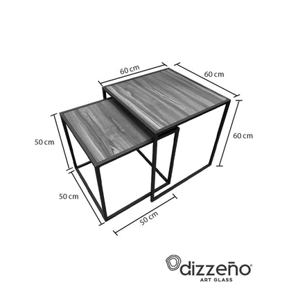 SET MESAS LATERALES DE METAL "CUBA CON MADERA" 2 PZAS