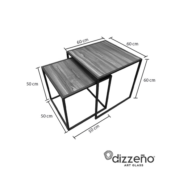 SET MESAS LATERALES DE METAL "CUBA CON MADERA" 2 PZAS