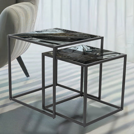 SET MESAS LATERALES DE METAL "CUBA" 2 PZAS