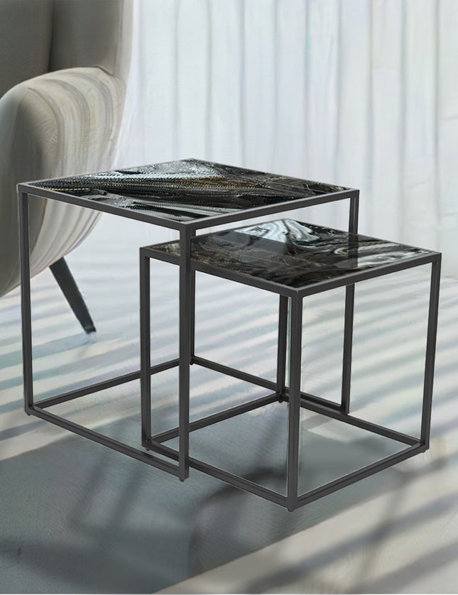 SET MESAS LATERALES DE METAL "CUBA" 2 PZAS