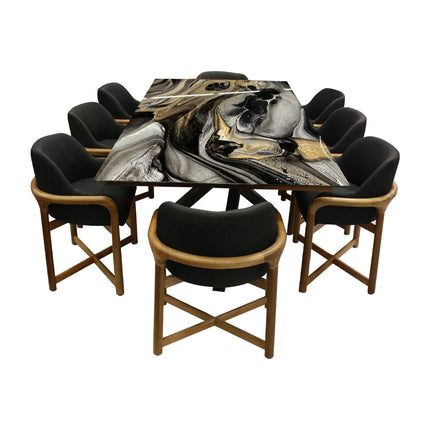 COMEDOR DENVER 240X120 CM C/CUBRECANTO INTERNO CON 8 SILLAS OVAL