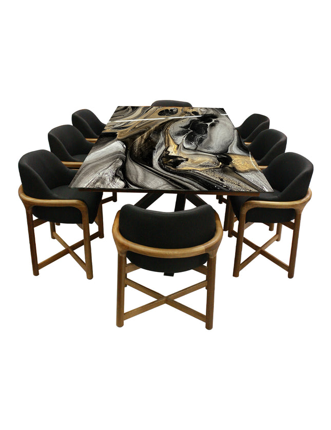 COMEDOR DENVER 240X120 CM C/CUBRECANTO INTERNO CON 8 SILLAS OVAL