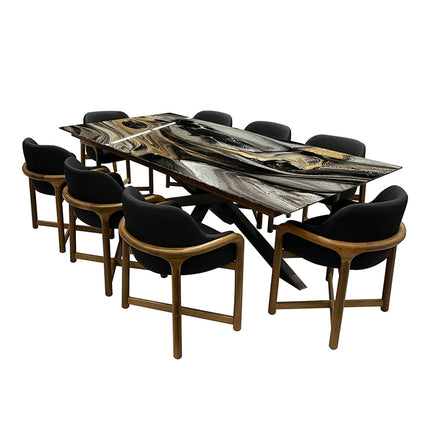 COMEDOR DENVER 240X120 CM C/CUBRECANTO INTERNO CON 8 SILLAS OVAL