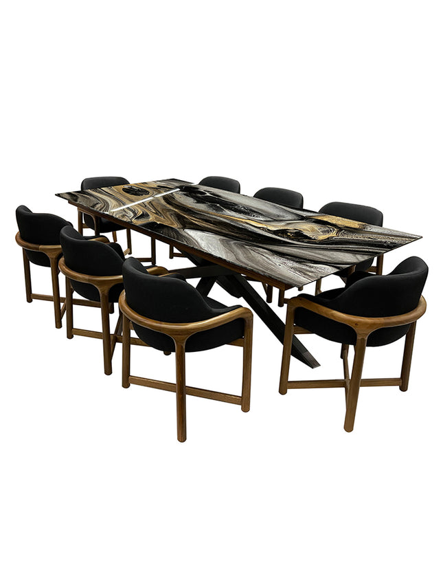 COMEDOR DENVER 240X120 CM C/CUBRECANTO INTERNO CON 8 SILLAS OVAL
