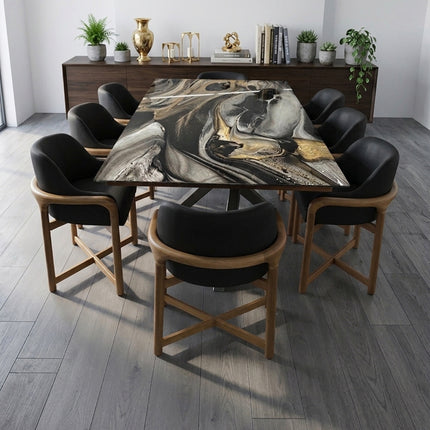 COMEDOR DENVER 240X120 CM C/CUBRECANTO INTERNO CON 8 SILLAS OVAL